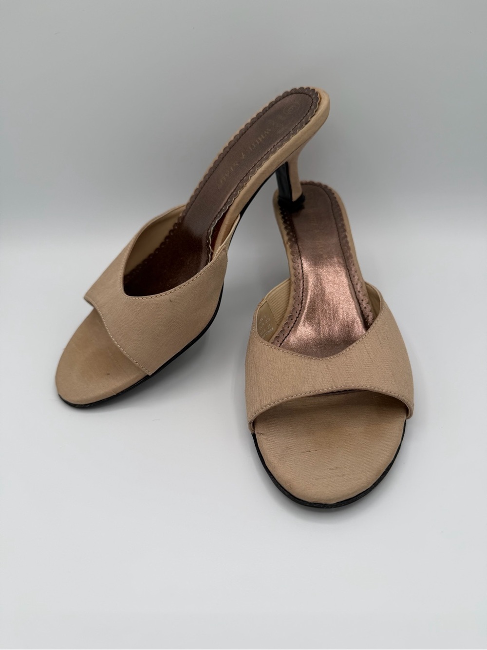 White Stag Tan Slide Heels with Rose-Gold Insole